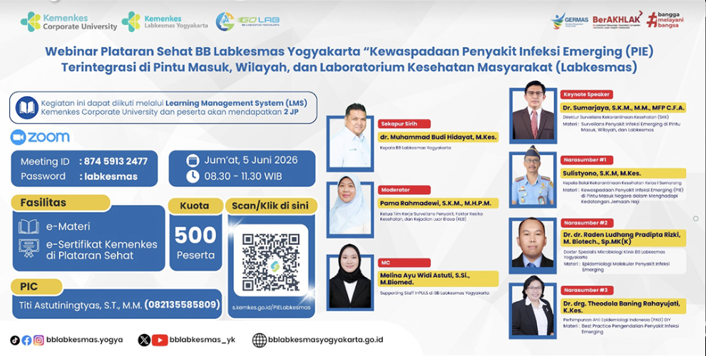 BB Labkesmas Yogyakarta Gelar Webinar Nasional Kewaspadaan Penyakit Infeksi Emerging (PIE)
