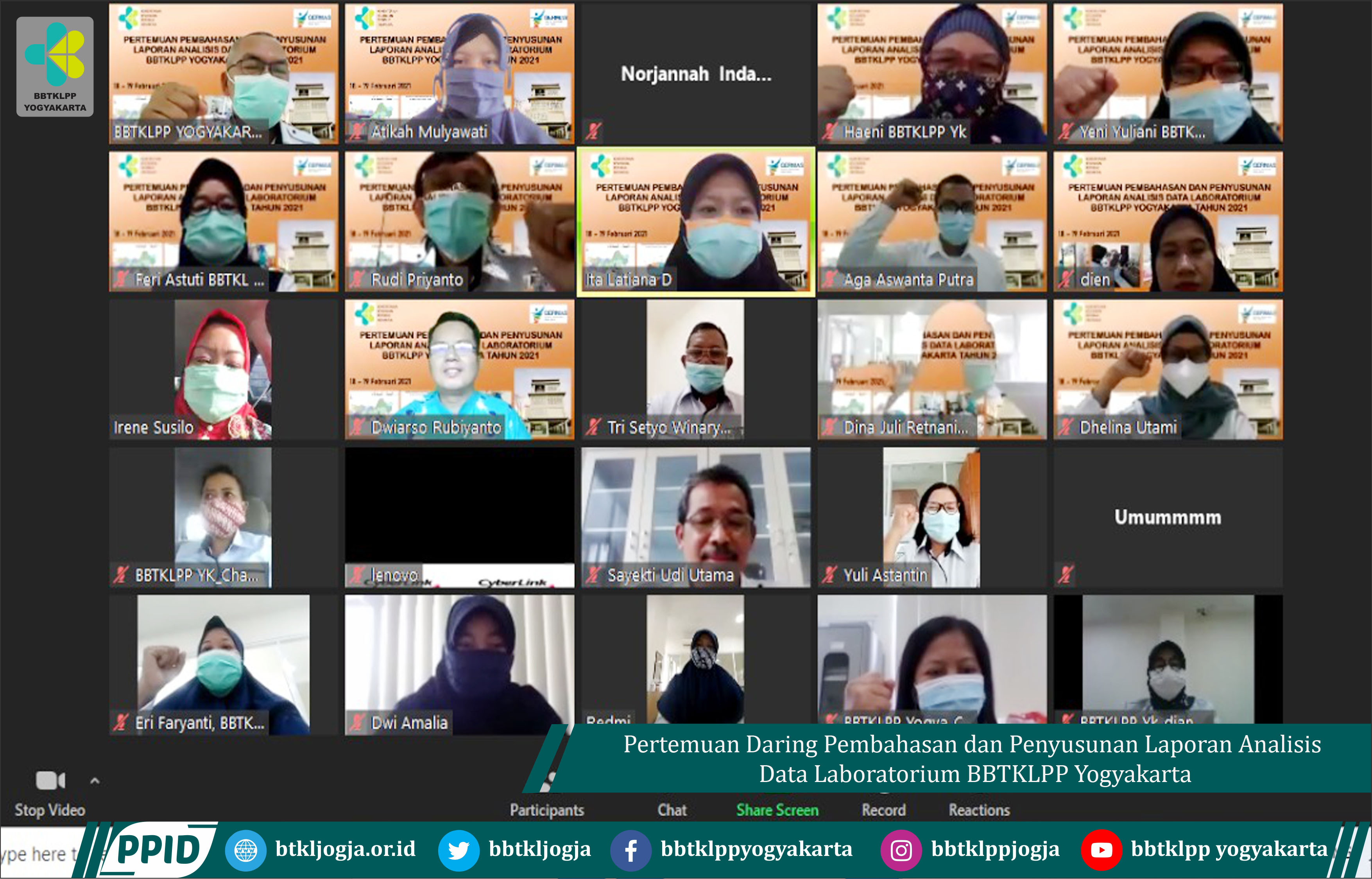 Pertemuan Daring Pembahasan dan Penyusunan Laporan Analisis Data Laboratorium BBTKLPP Yogyakarta