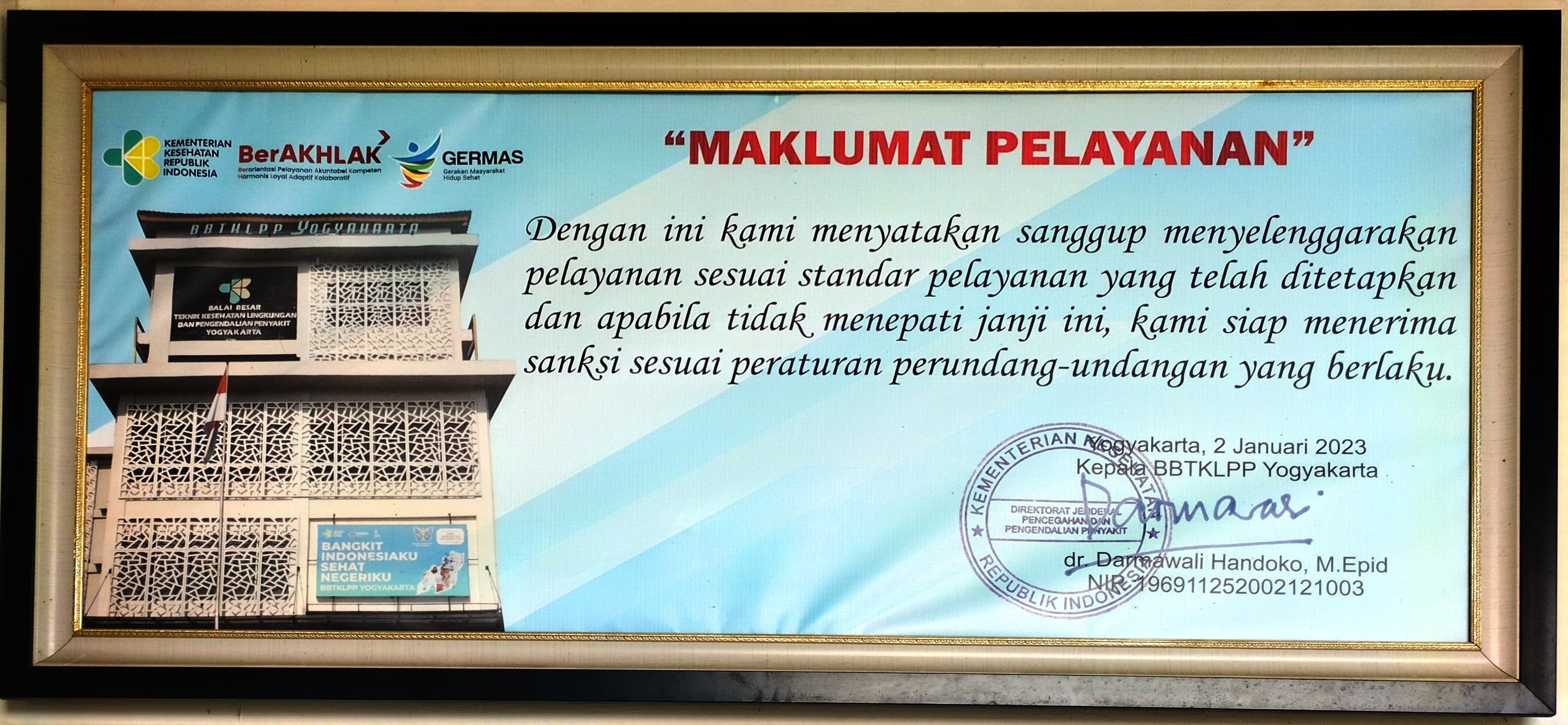 Maklumat Pelayanan BBTKLPP Yogyakarta